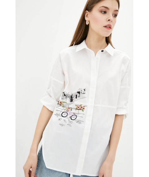 Рубашка женская с авторским принтом белая коттоновая Modna KAZKA MKRM2292
