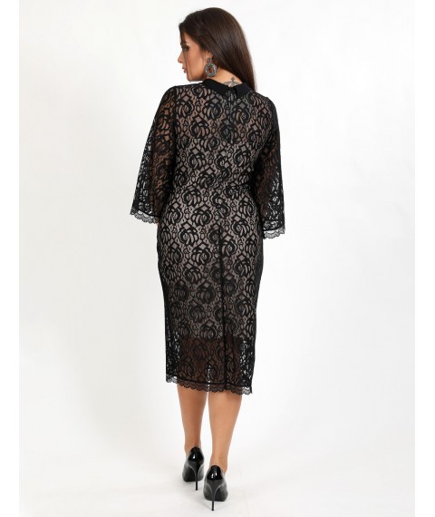 Платье женское вечернее гипюровое за колено чёрное Modna KAZKA MKENG1035-1