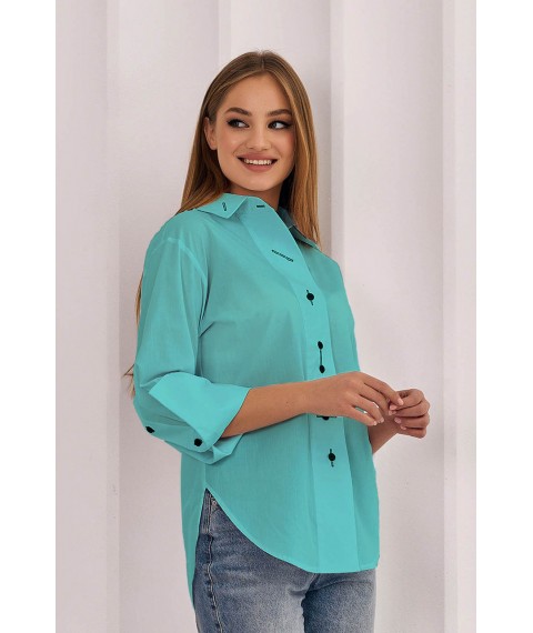 Рубашка женская свободная бирюзовая из коттона Modna KAZKA MKRM1364-20DB 48