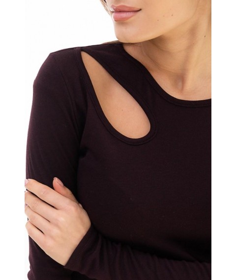 Лонгслив женский с вырезом на плече шоколадный Modna KAZKA MKAR46523-1