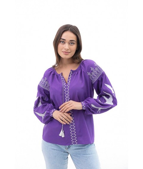 Вышиванка женская фиолетовая с ласточками Modna KAZKA MKAR46463-1 44
