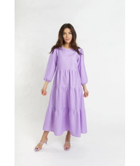 Платье женское ярусное льняное миди фиолетовое Modna KAZKA MKBS1353 40