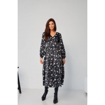 Платье женское шелковое миди в принт колибри черное Modna KAZKA MKBS2120