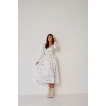 Платье женское шелковое миди в принт колибри белое Modna KAZKA MKBS2116
