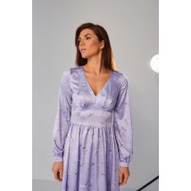 Платье женское шелковое миди в принт колибри лиловый Modna KAZKA MKBS2118 48