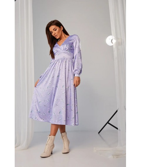 Платье женское шелковое миди в принт колибри лиловый Modna KAZKA MKBS2118