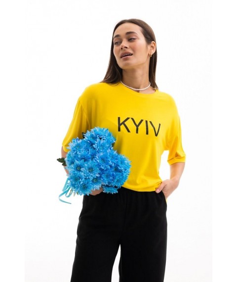 Футболка женская с украинским принтом "KYIV" желтая Modna KAZKA MKAR32737-1