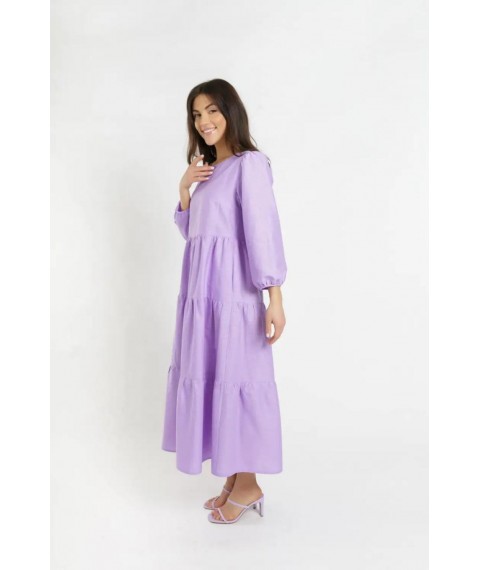 Платье женское ярусное льняное миди фиолетовое Modna KAZKA MKBS1353 48
