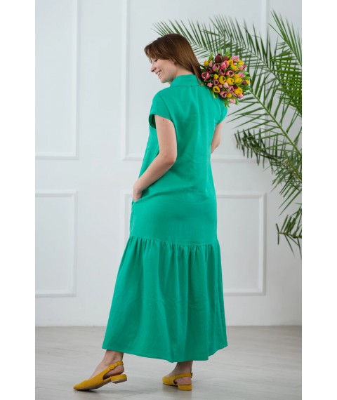 Платье женское льняное миди зеленое Modna KAZKA MKAZ6252-1 48