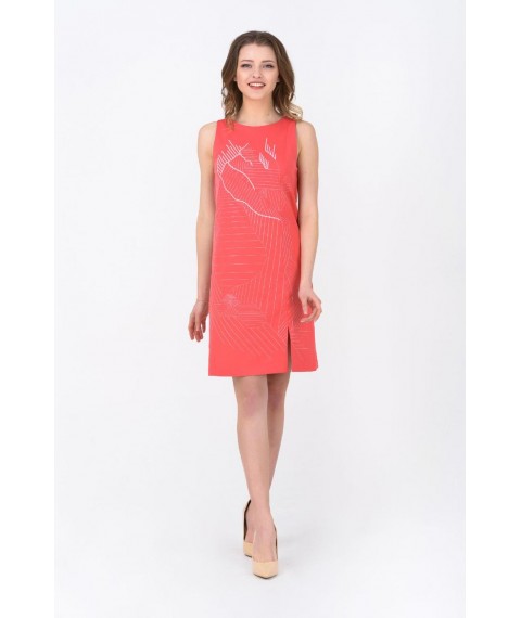 Женское платье розовое летнее мини с авторской вышивкой короткое Modna KAZKA MKRM1278 44