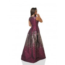 Платье женское бордо вечернее дизайнерское макси длинное в пол из жакарда асиметричного кроя Modna KAZKA 44
