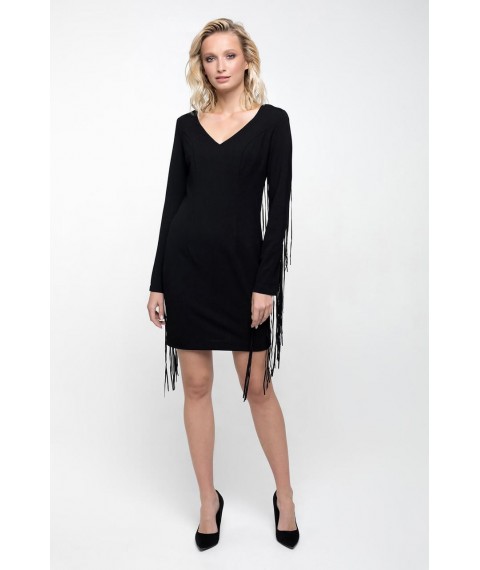Женское дизайнерское маленькое чёрное платье с бахромой на рукавах клубное Modna KAZKA MKRM2034 40