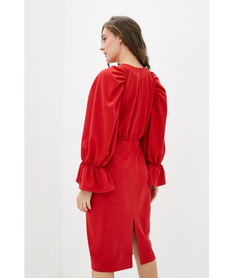 Платье женское демисезонное прямого силуэта с объемными рукавами красное Modna KAZKA MKRMD2365 44