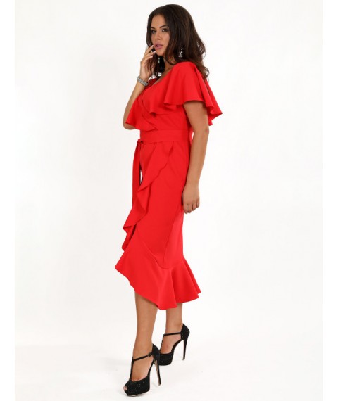 Платье женское красное вечернее дизайнерское на запах миди Modna KAZKA MKENG3080-1 44