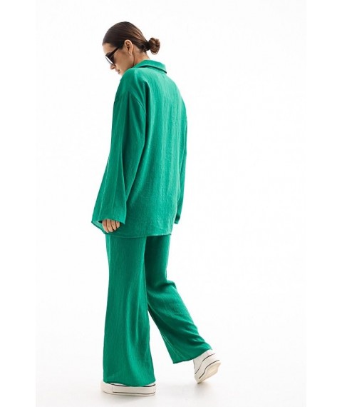 Костюм женский с брюками-палаццо и рубашкой oversize зеленый Modna KAZKA MKAR46582-1 46