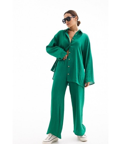 Костюм женский с брюками-палаццо и рубашкой oversize зеленый Modna KAZKA MKAR46582-1 46