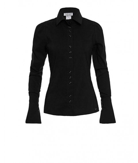 Блуза женская офисная с длинным рукавом из коттона черная Modna KAZKA Мелиана MKSH1838-1 46