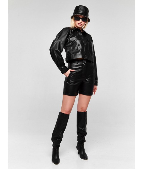 Женская куртка черная из еко-кожи Modna KAZKA MKSH2611-1 42
