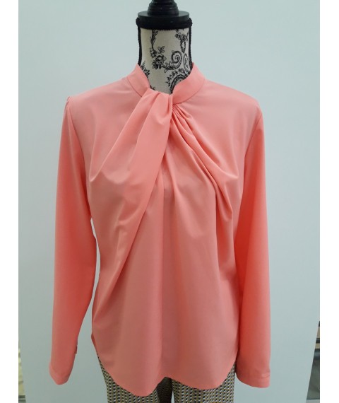 Женская блуза базовая офисная с длинным рукавом на стойку розовая Modna KAZKA MKBT7662-7 48