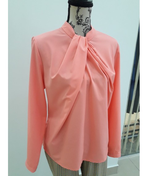 Женская блуза базовая офисная с длинным рукавом на стойку розовая Modna KAZKA MKBT7662-7 48
