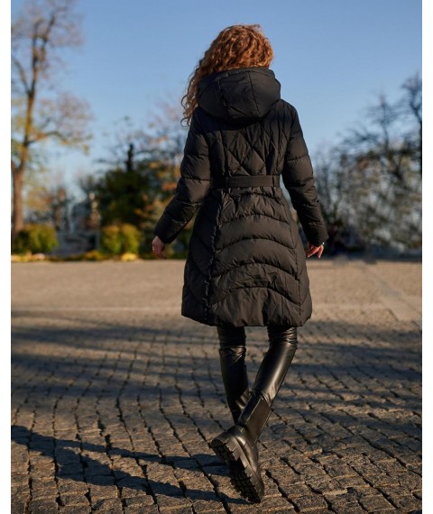 Женское пальто-пуховик черный под пояс Modna KAZKA MKLT21-119-1 46