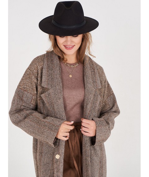 Женское пальто дизайнерское бежевое длинное шерстяное Калейдоскоп Modna KAZKA MKSH2729-2 42