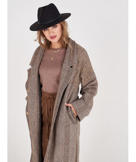 Женское пальто дизайнерское бежевое длинное шерстяное Калейдоскоп Modna KAZKA MKSH2729-2 46