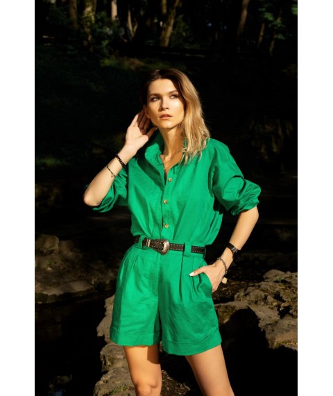 Рубашка женская льняная базовая зеленая Modna KAZKA MKAS1507-1