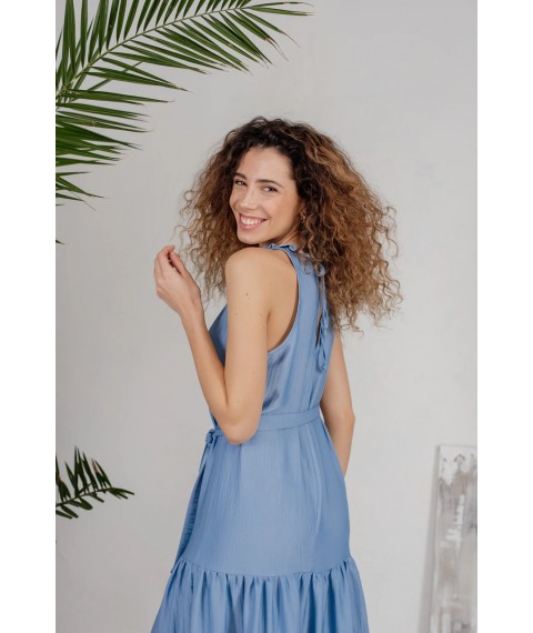 Платье женское ярусное макси с завязками синее Modna KAZKA MKAZ6209