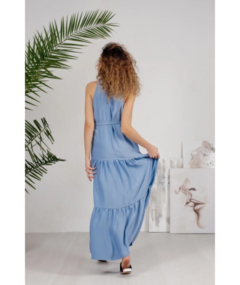 Платье женское ярусное макси с завязками синее Modna KAZKA MKAZ6209