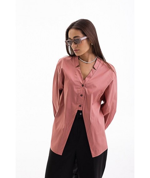 Рубашка женская с разрезом спереди oversize розовая Modna KAZKA MKAR46586-2