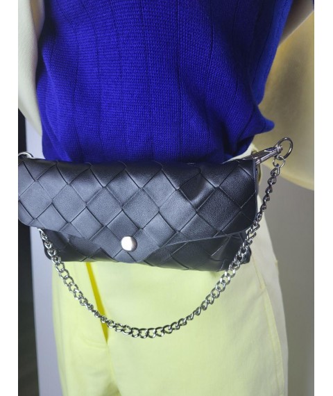 Поясная сумка женская из экокожи с плетением черная Modna KAZKA MKАП-568-4