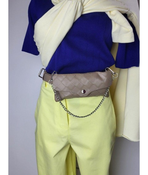 Поясная сумка женская из экокожи с плетением бежевая Modna KAZKA MKАП-568-3