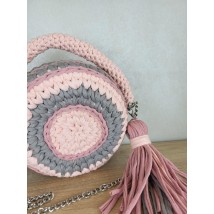 Сумка женская вязаная дизайнерская handmade круглая серо-розовая Modna KAZKA MK2022-3