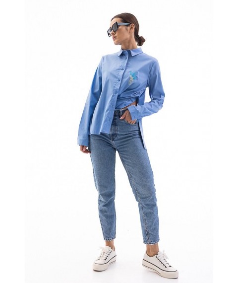 Рубашка женская базовая с пуговицами и вышивкой голубая Modna KAZKA MKAR46546-1 46