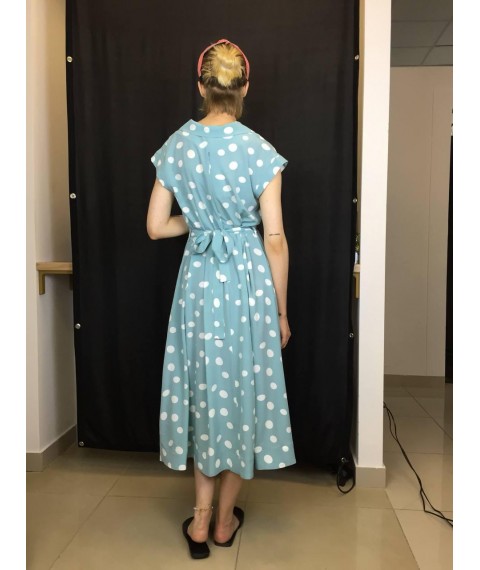 Платье женское миди в горох бирюзовое Modna KAZKA Ливорно MKSN2018/23-03