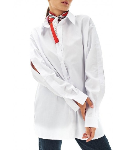 Рубашка женская базовая с пуговицами удлиненная белая Modna KAZKA MKAR46399-1