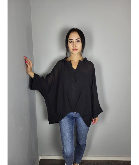 Блуза женская шифоновая черная с черным топом Modna KAZKA MKAD7554-01