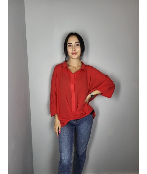 Блуза женская шифоновая красная с черным топом Modna KAZKA MKAD7554-04