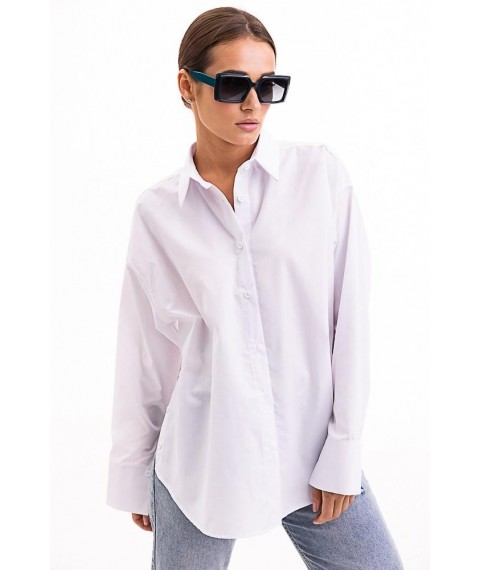 Рубашка женская базовая оверсайз с пуговицами по бокам белая Modna KAZKA MKAR46601