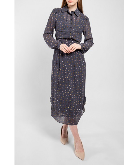 Платье женское шелковое дизайнерское миди серое Флирт Modna KAZKA MKPR7741-1 42