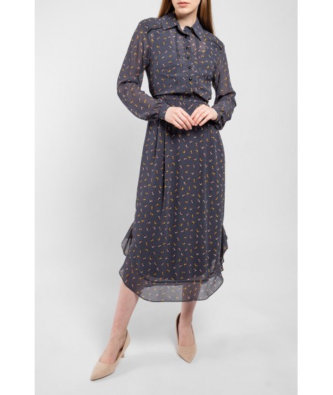 Платье женское шелковое дизайнерское миди серое "Флирт" Modna KAZKA MKPR7741-1 46