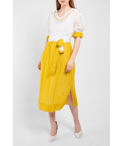 Женское летнее платье шелковое желто-белое дизайнерское нарядное Modna KAZKA Иннеса МКPRinnessa