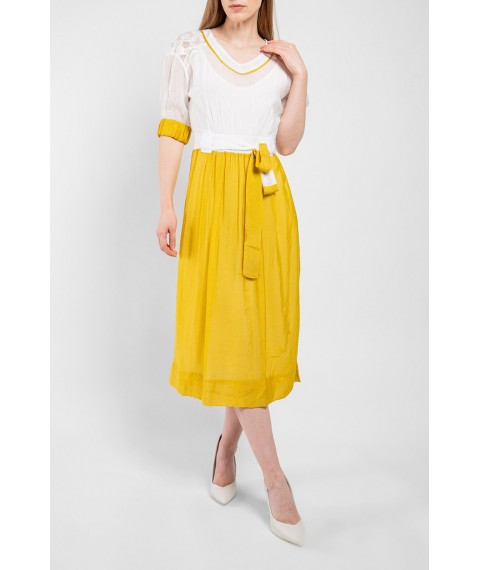 Женское летнее платье шелковое желто-белое дизайнерское нарядное Modna KAZKA Иннеса МКPRinnessa 52
