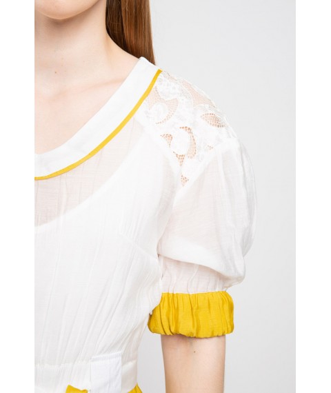 Женское летнее платье шелковое желто-белое дизайнерское нарядное Modna KAZKA Иннеса МКPRinnessa 44