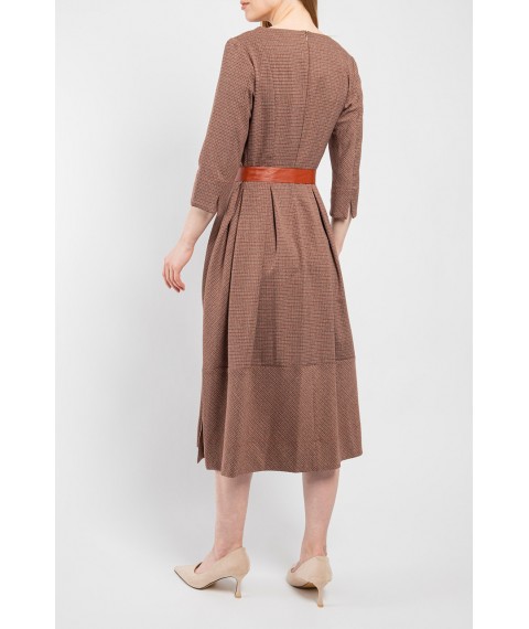 Платье женское миди с поясом коричневое в клетку Modna KAZKA MKPR2117-2