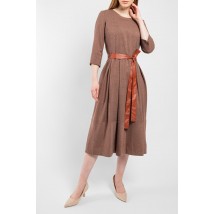 Платье женское миди с поясом коричневое в клетку Modna KAZKA MKPR2117-2 46