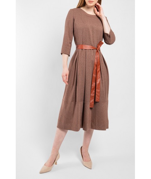 Платье женское миди с поясом коричневое в клетку Modna KAZKA MKPR2117-2 56