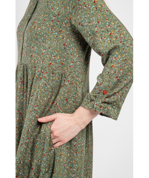 Женское платье  штапельное с цветочным принтом хаки Modna KAZKA MKTL71932-1