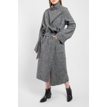 Пальто женское длинное шерстяное с поясом серое без подкладки Modna KAZKA MKSH2623-1